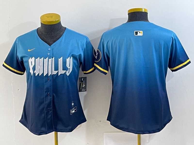 Womens Philadelphia Phillies Blank Blue 2024 City Cool Base Stitched Jersey